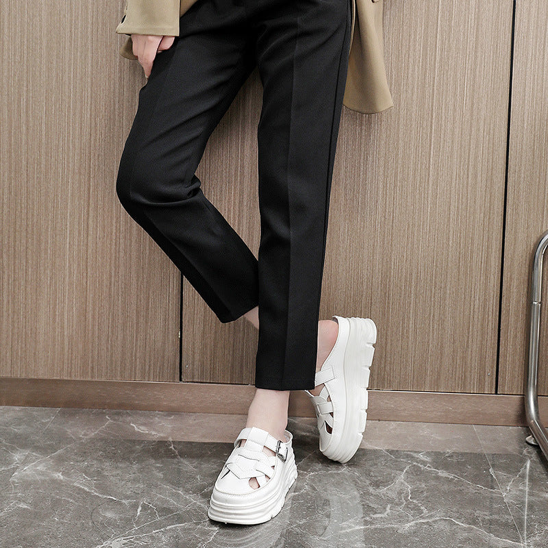 Damen Mules Plateauschuhe Schnallen Design atmungsaktiv