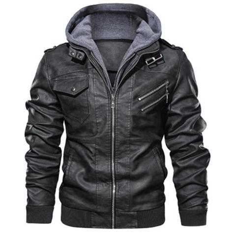 Herren Lederjacke Kunstleder Modern mit Kapuze - BerlinGlamour