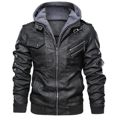 Herren Lederjacke Kunstleder Modern mit Kapuze - BerlinGlamour