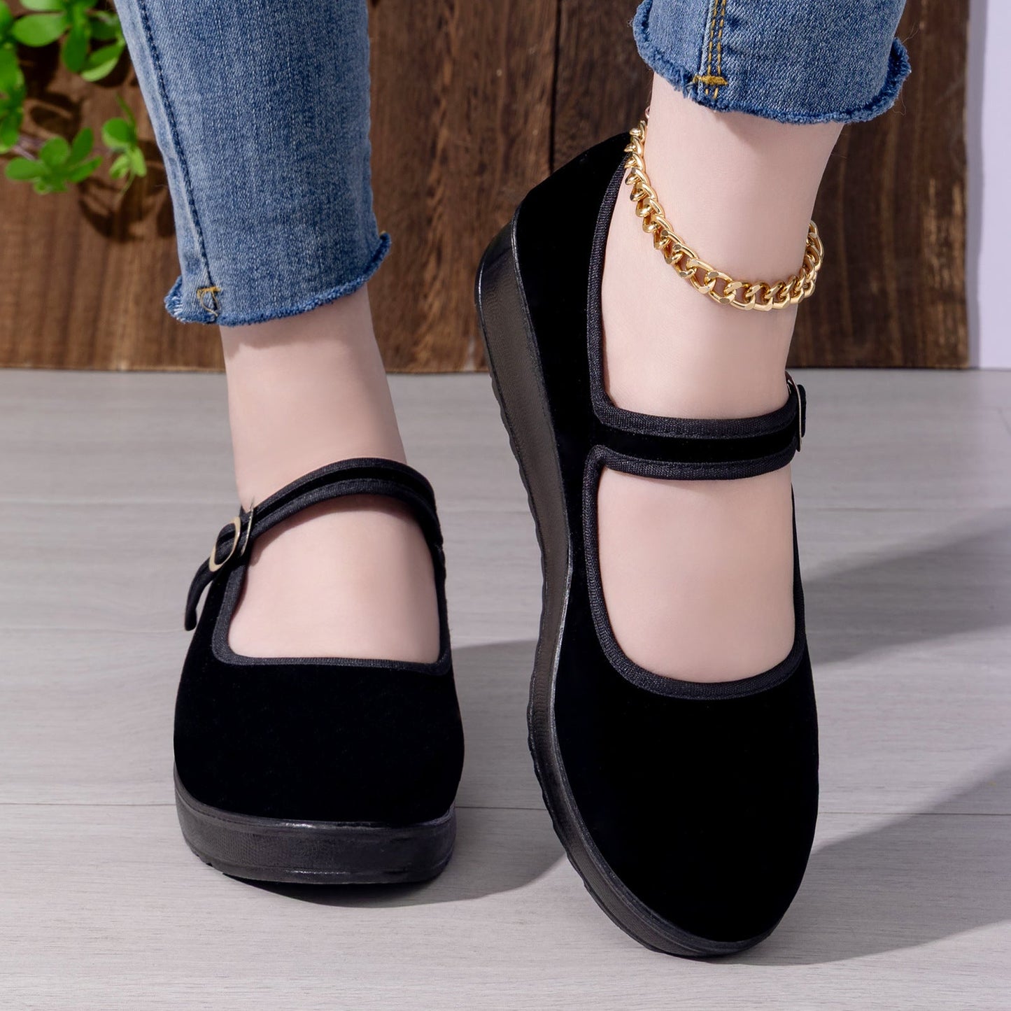 Damen Ballerinas Bequem Verstellbar Mit Riemen