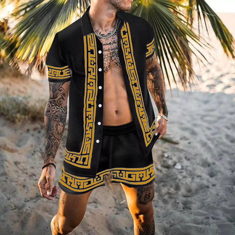 Herren Urlaubsshirt Kurzarm Floral Print Sommer Set - BerlinGlamour