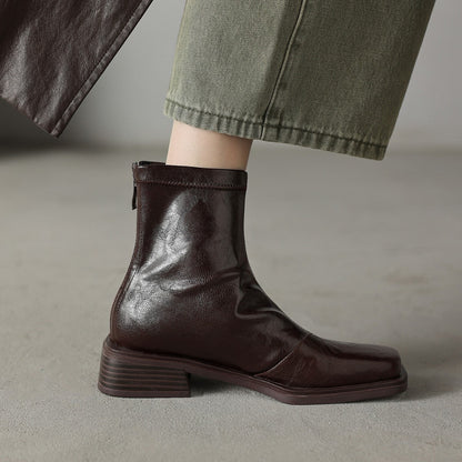 Damen Stiefeletten Blockabsatz Leder Schwarz Modern