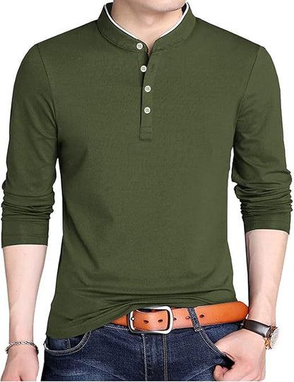 Herren Langarmshirt Modern mit Knopfleiste und Kragen