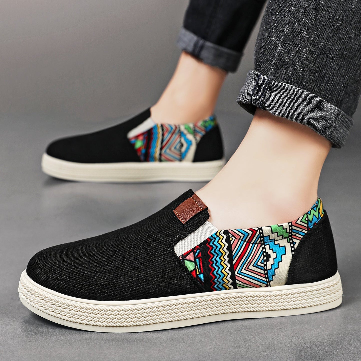 Damen Slip-On Schuhe Bequem Bunt Ethno Muster