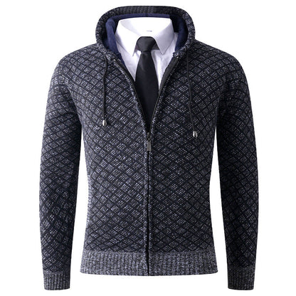 Herren Kapuzenjacke Elegant mit Muster Schwarz