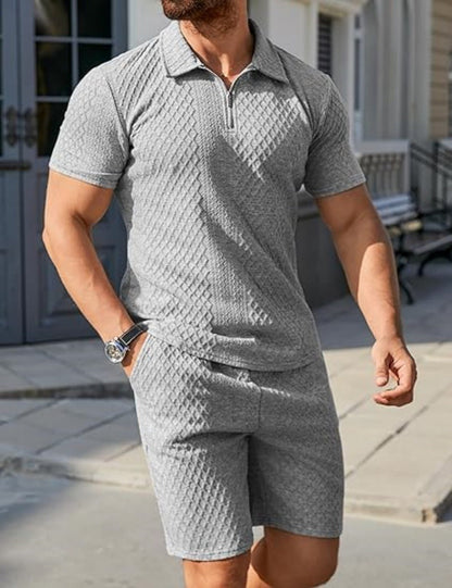 Herren Sportset Kurzarm mit Reißverschluss Modern