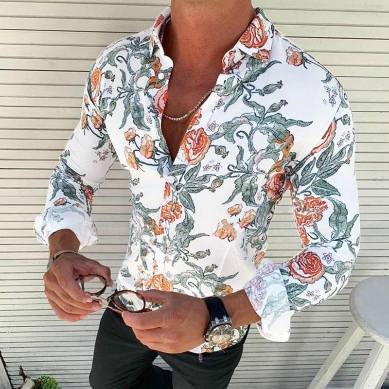 Herren Hemd Langarm Modernes Florales Design
