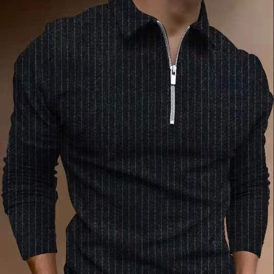 Herren Poloshirt Streifenmuster Reißverschluss Modern - BerlinGlamour