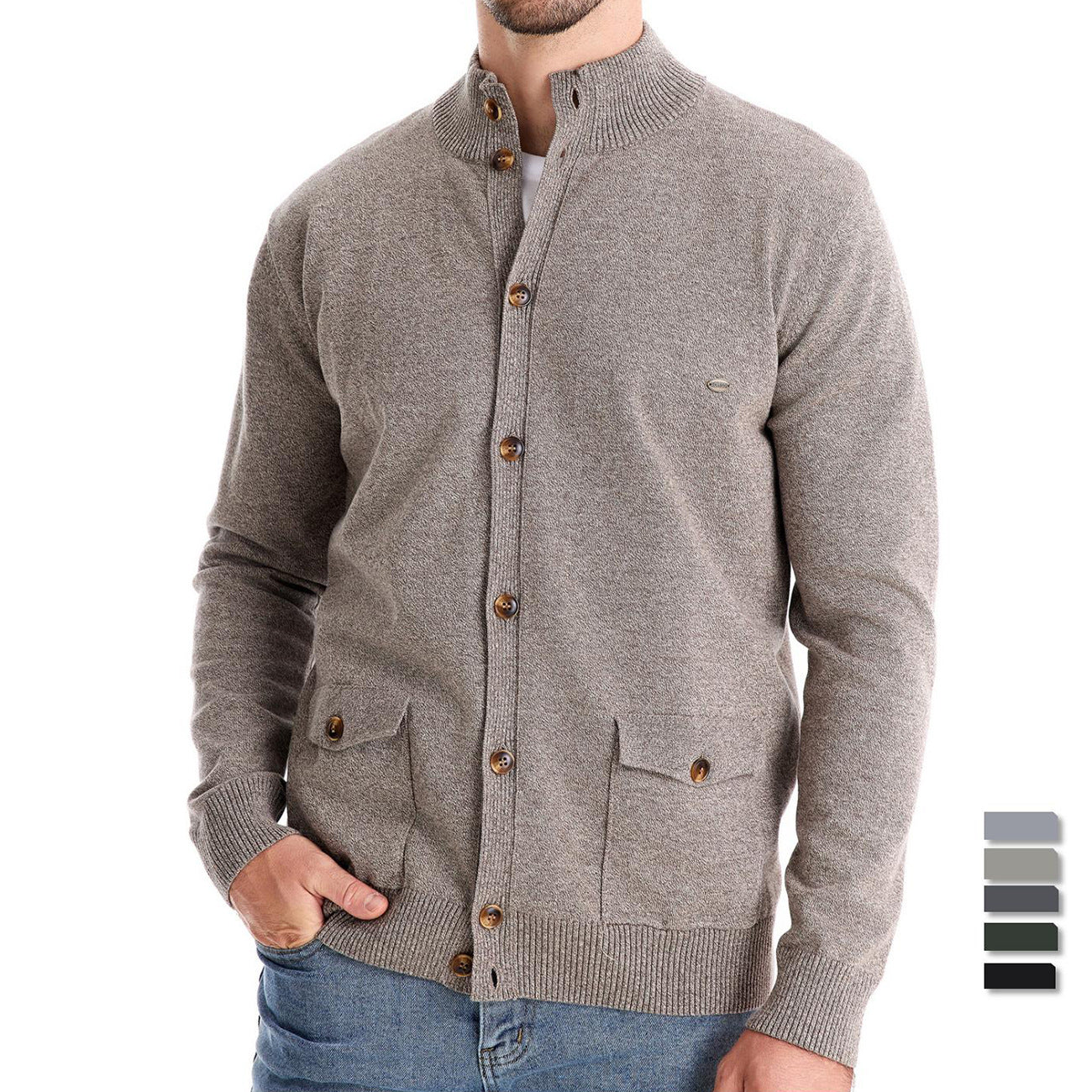 Herren Strickjacke Modern Stehkragen Knöpfe