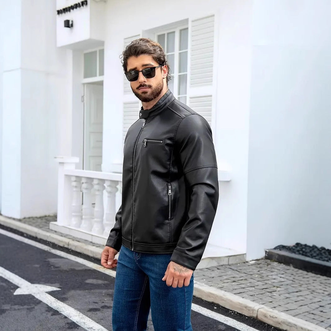 Herren Lederjacke Modern Reißverschluss Schwarz