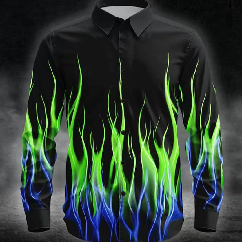 Herren Langarmhemd mit Flammenmuster Modern Trendy - BerlinGlamour