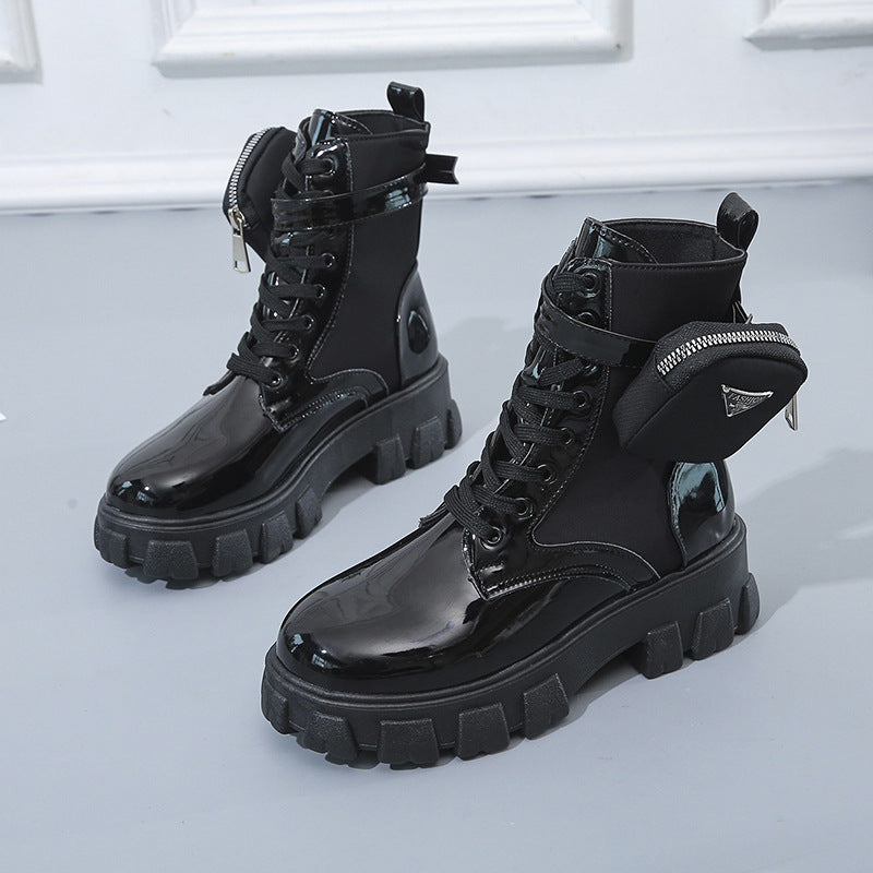 Damen Stiefel High-Top Robust Reißverschluss Schwarz