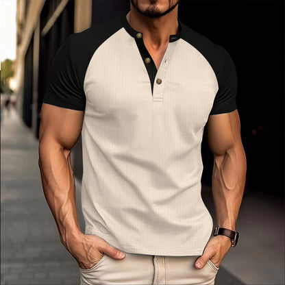 Herren Poloshirt Kurzarm Moderne Knopfleiste Kontrast Ärmel
