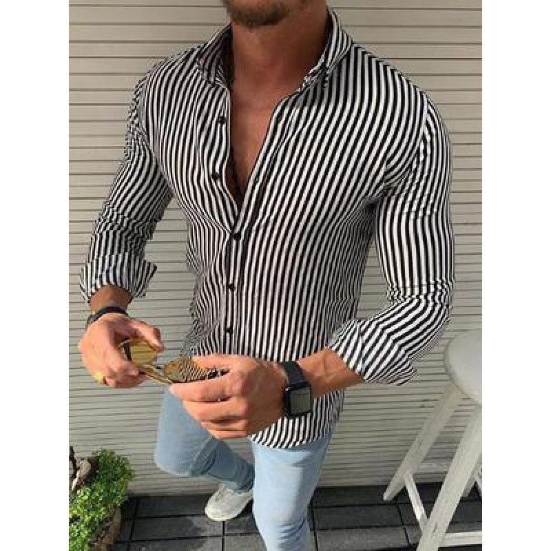 Elegantes Herren Langarmhemd Streifenmuster Business Style