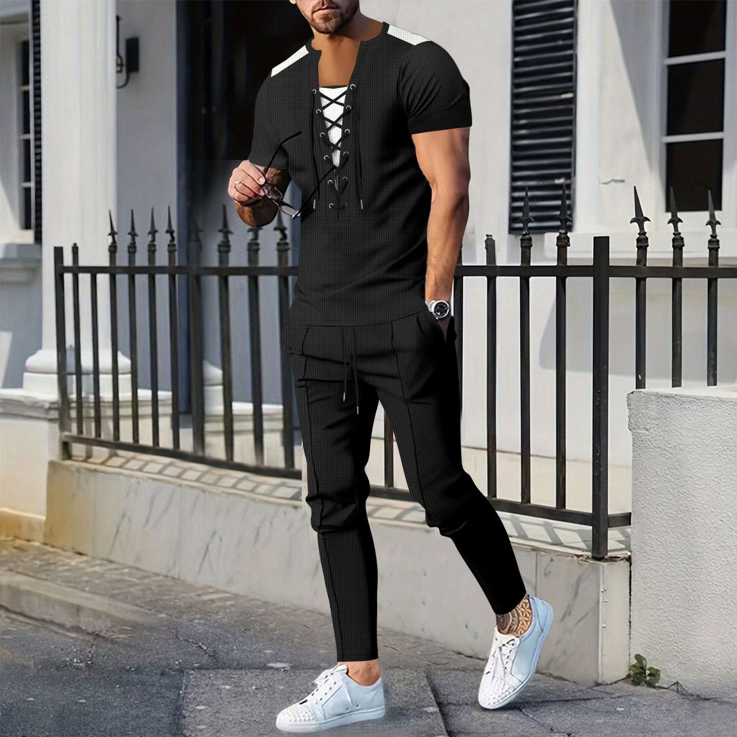 Herren T-Shirt Schnürdesign Modern Berlin Style