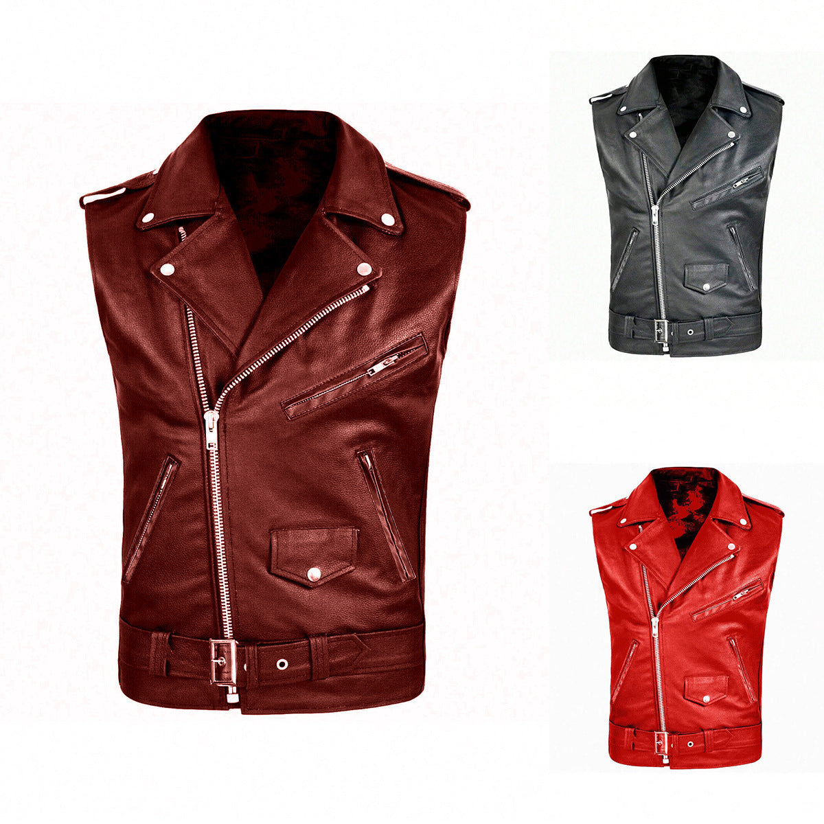 Leder Bikerjacke Herren Ärmellos Stylish Ledermantel
