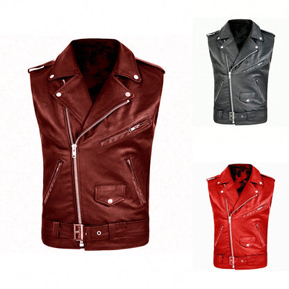 Leder Bikerjacke Herren Ärmellos Stylish Ledermantel