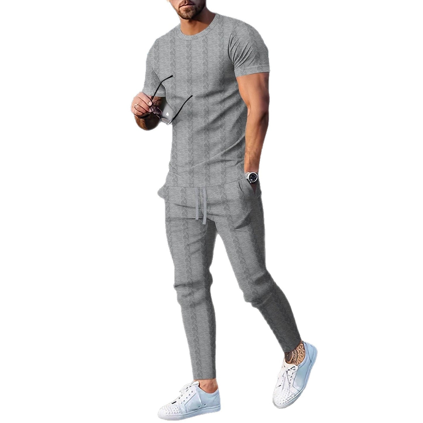 Herren Sportset mit Struktur-Oberteil und Bequemen Jogginghosen