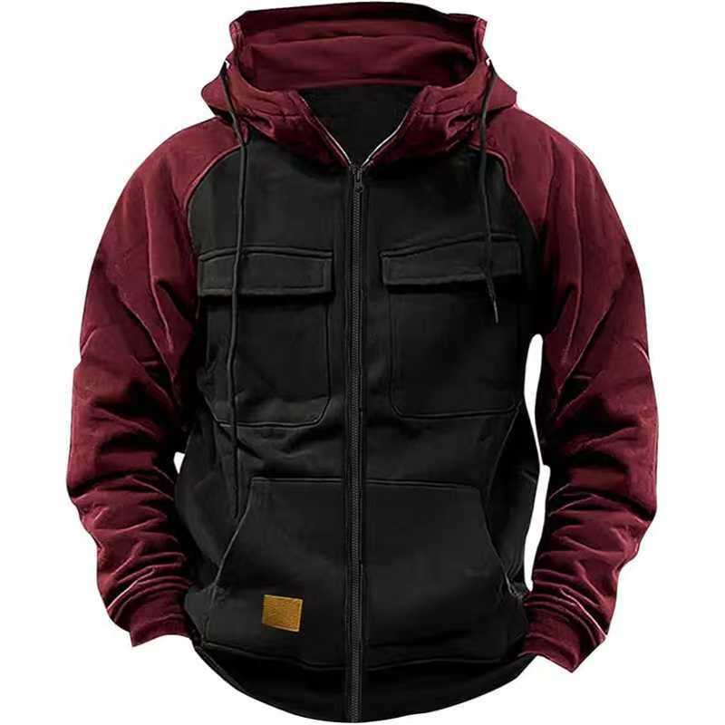 Herren Fleecejacke Kapuze Taschen Outdoor Warm