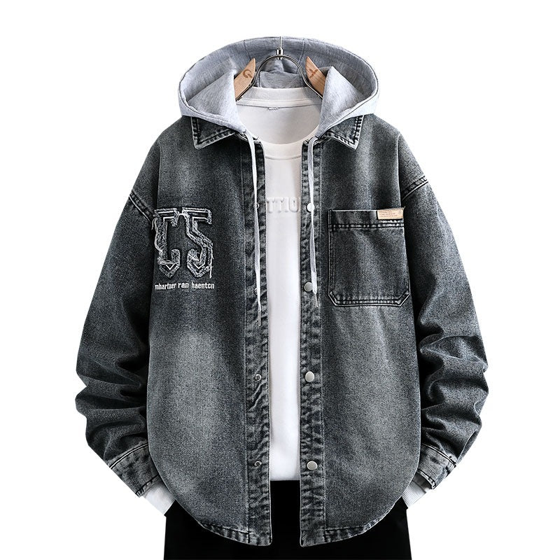 Herren Denim-Hemdjacke Lässig Mit Kapuze Modern