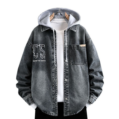 Herren Denim-Hemdjacke Lässig Mit Kapuze Modern