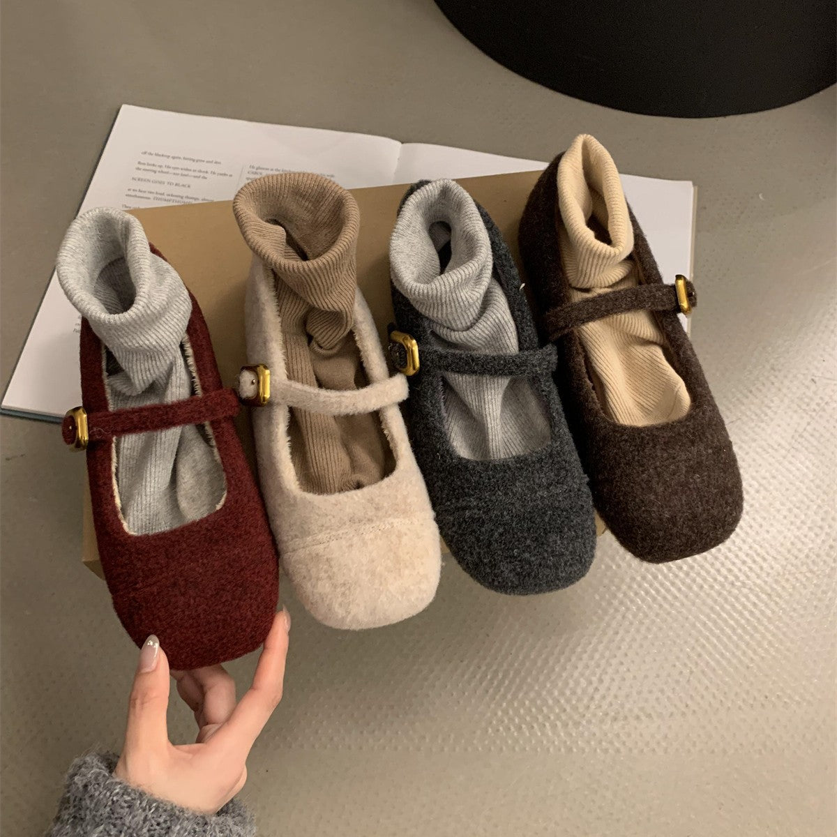 Damen Ballerinas Filz Bequem Schnüren Innenfutter Luxus - BerlinGlamour
