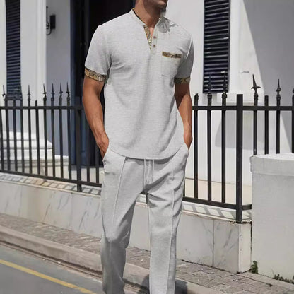 Herren Outfit-Set Modisch mit Struktur-Oberteil und Lederhose