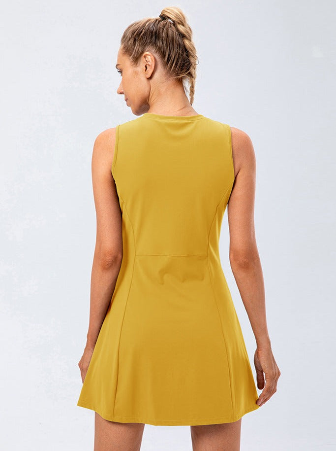 Gelbes Tenniskleid A-Linie Ärmellos Sommerkleid Sportlich