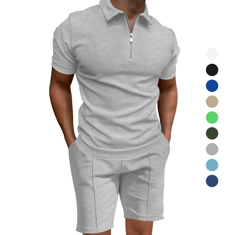 Herren Polo-Shorts-Set Modern mit elastischem Bund und Reißverschluss