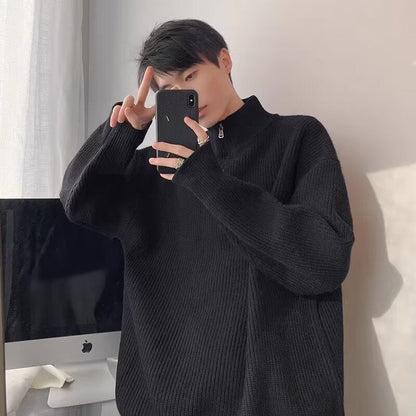 Herren Pullover Stehkragen Reißverschluss Grobstrick Modern