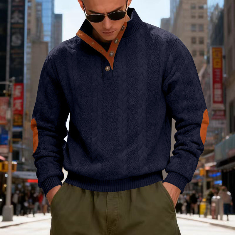 Herren Pullover Strukturstoff Hochkragen Druckknöpfe Modern