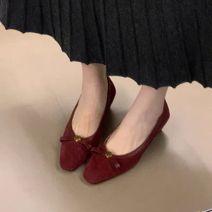 Damen Ballerinas Veloursleder Elegante Schleife