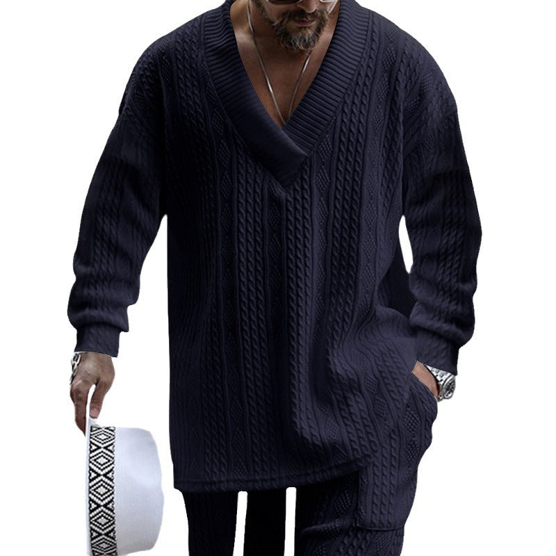 Herren Strickpullover Modern V-Ausschnitt Zopfmuster Luxus Design