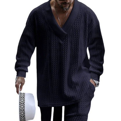 Herren Strickpullover Modern V-Ausschnitt Zopfmuster Luxus Design