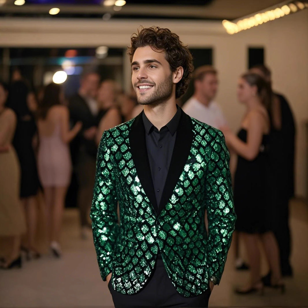 Herren Paillettenblazer Glitzernd Elegant Abendjacke