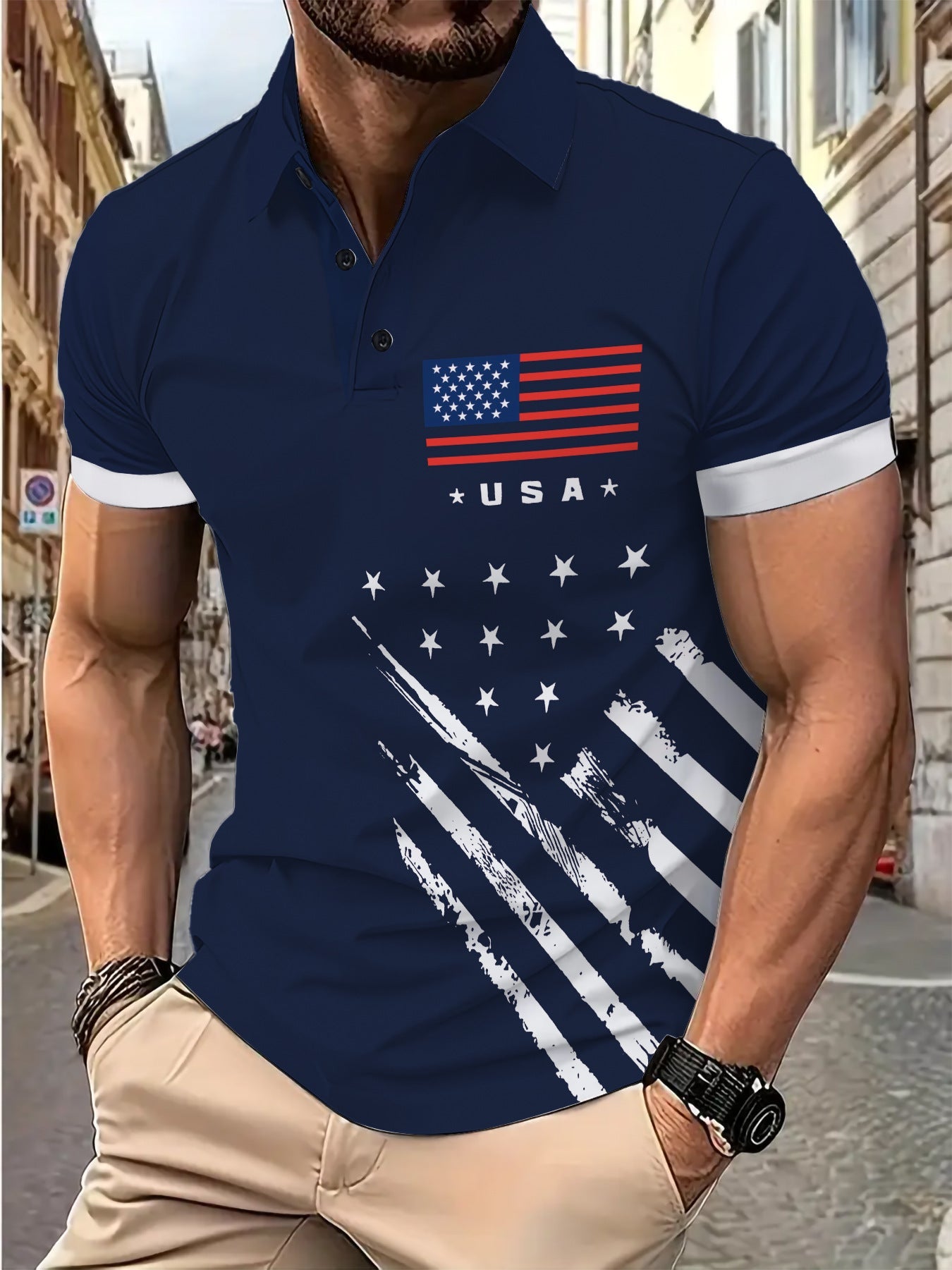 Herren Poloshirt Berlin Glamour Grafik Print