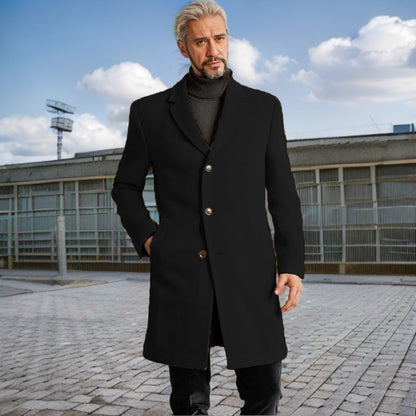 Herren Langmantel Elegant Modern mit Knöpfen Schwarz