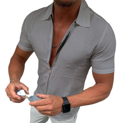 Herren Kurzarmhemd Reißverschluss Modern Style