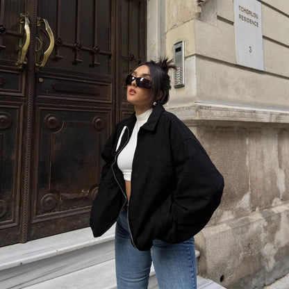 Damen Oversized Jacke Lässig Mit Taschen Elegante Schnitt - BerlinGlamour