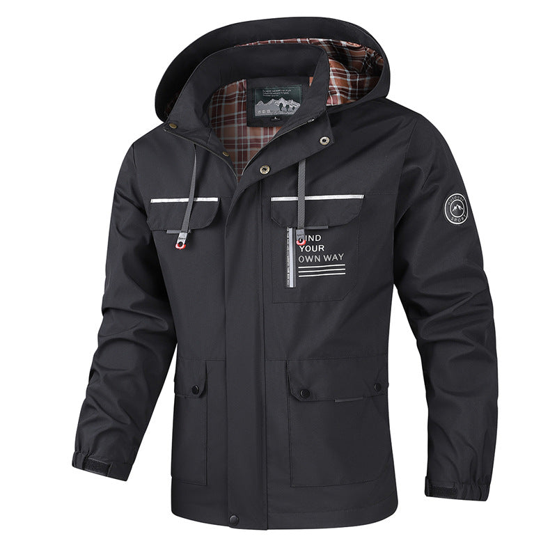 Herren Outdoorjacke Wetterfest mit Kapuze und Taschen