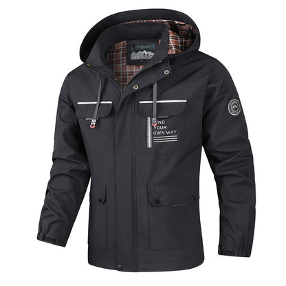 Herren Outdoorjacke Wetterfest mit Kapuze und Taschen