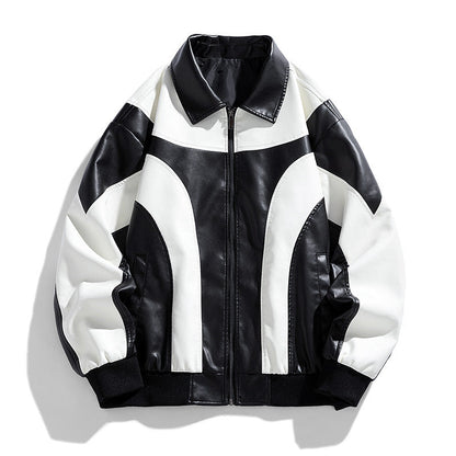 Herren Lederjacke Sportlich Modern Mit Kontrast-Akzenten