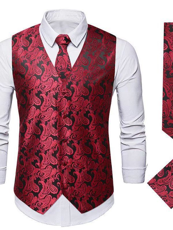 Herren Anzugset Weste SlimFit mit Krawatte und Einstecktuch Modern