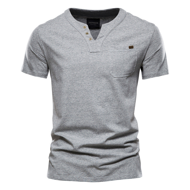 Herren Kurzarm-Shirts Modern mit Brusttasche und Henley-Ausschnitt