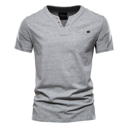 Herren Kurzarm-Shirts Modern mit Brusttasche und Henley-Ausschnitt