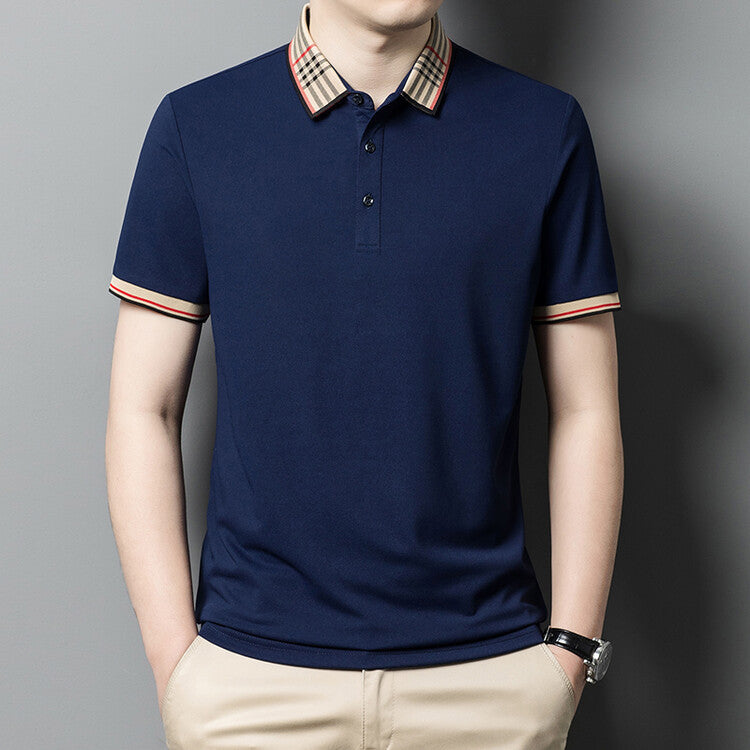 Herren Polo-Shirt Karo-Kragen Elegant Slimfit