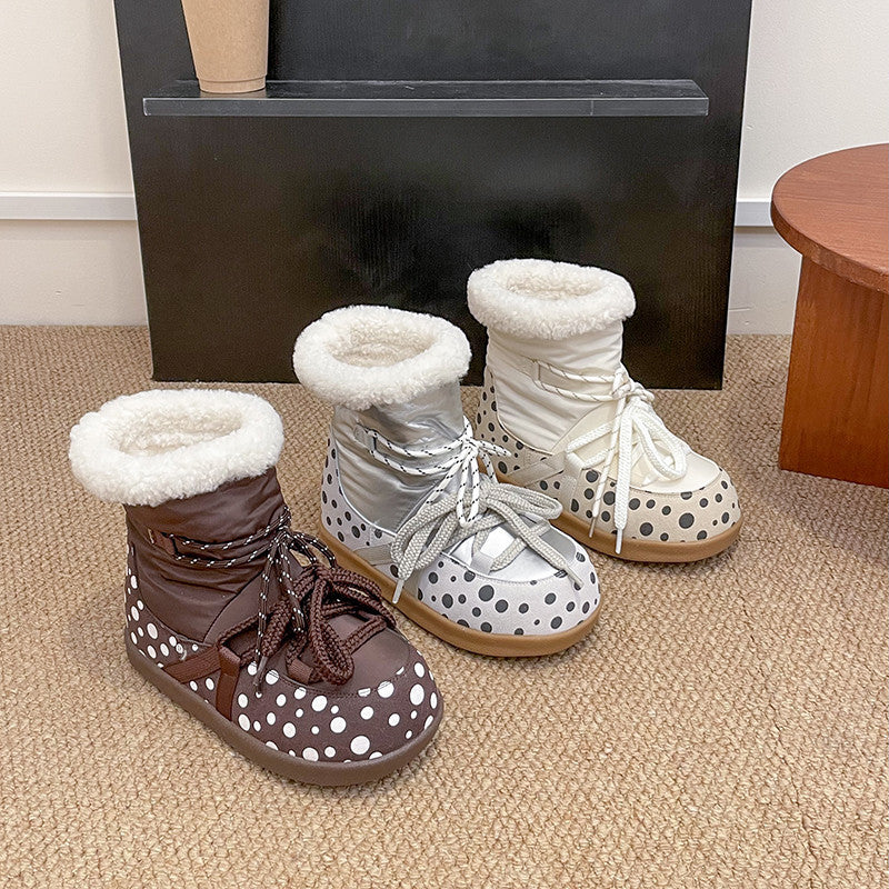 Damen Winterstiefel Warm Kuschelig mit Polka Dot Design
