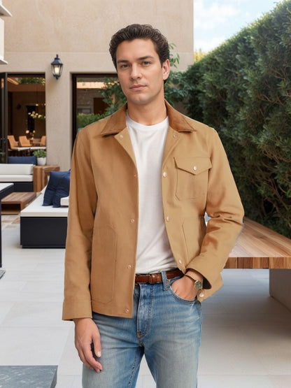 Herren Lederjacke Suede Modern mit Taschen