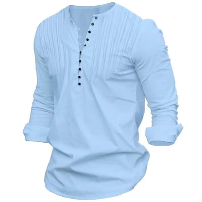 Herren Langarmshirt Elegant mit Knöpfen und Falten Modern