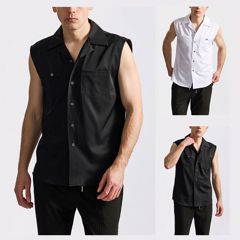 Herren Tanktop Hemd Modern mit Taschen Sportlich